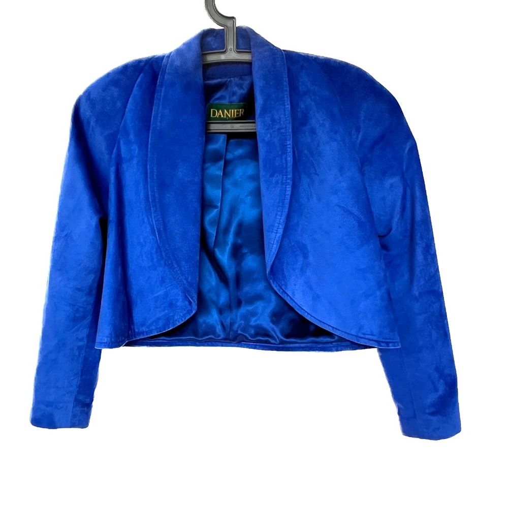 Danier Leather Suede Jacket 90s Bright Royal Blue Designer Womens XS Cropped